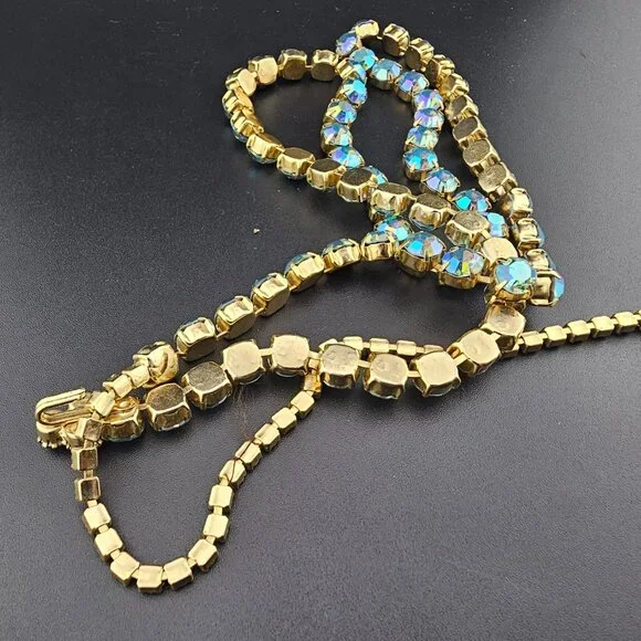 Vintage Blue Aurora Borealis Rhinestone Lariat Necklace or Belt 29-37" - Picture 6 of 7